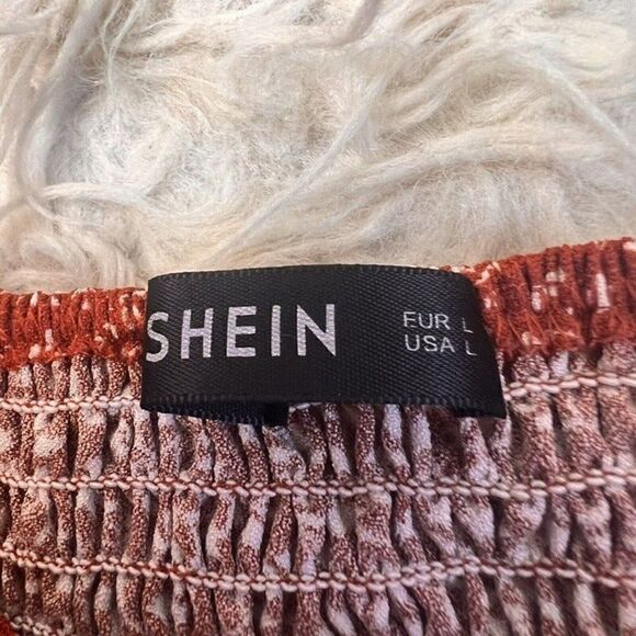 SHEIN Womens Red Floral Smocked Cut Out Tie Front Crop Top Bohemian NWOT Large - Picture 4 of 12